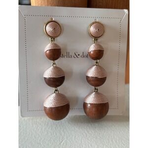 Stella & Dot Wood and Blush Pink Cord Graduated Tiered Drop Dangle Earrings